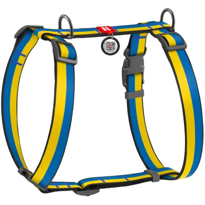 Шлея для собак WAUDOG Nylon з QR паспортом анатомічна H-подібна "Colors of freedom" M (5150-4020)