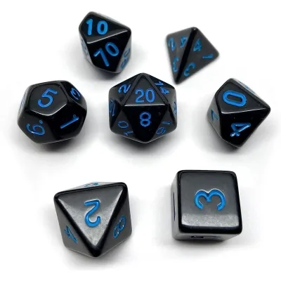 Набір кубиків для настільних ігор Games 7 Days Opaque 7 Dice Set - Black (w-blue) (g7dopaq12)