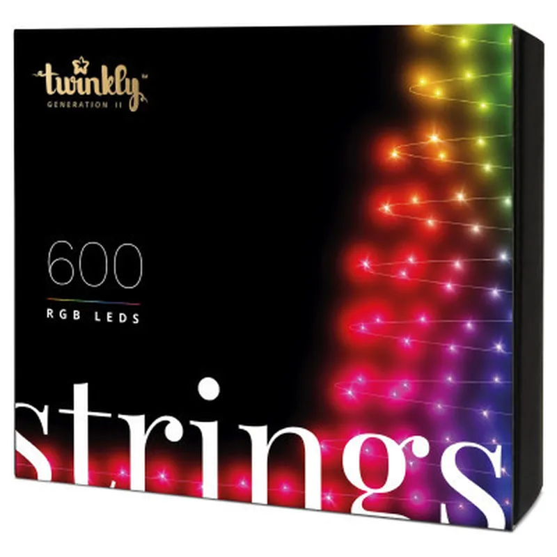 Гірлянда Twinkly Smart LED Strings RGB 600, BT+WiFi, Gen II, IP44 кабель чорн (TWS600STP-BEU)