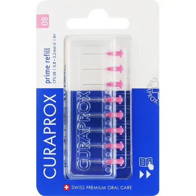 Щітки для міжзубних проміжків Curaprox Prime Refill CPS 08 D 0.8 - 3.2 мм Без тримача 8 шт. (7612412426533)