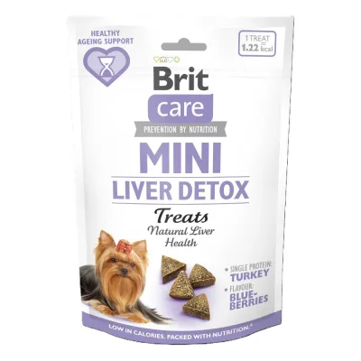 Ласощі для собак Brit Care Mini Treats Liver Detox для малих порід детокс печінки індичка смак чорниця 50 г (8595602578573)