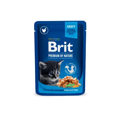 Вологий корм для кішок Brit Premium Cat Pouches Chicken Chunks for Kitten 100 г (8595602506026) (упаковка 10 шт)