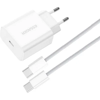 Зарядний пристрій Essager USB-C PD20W + cable USB-C to USB-C white (EFJB02-JSTT2-T)