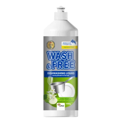 Засіб для ручного миття посуду Wash&Free Зелене яблуко та екстракт едельвейса 1000 г (4823128001379)