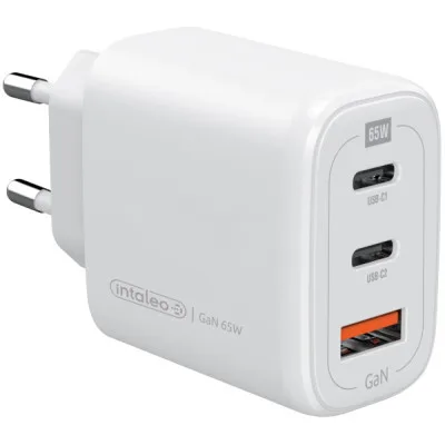 Зарядний пристрій Intaleo 65W GAN 2USB-C PD+USB-A QC 3.0 white (1283126559525)