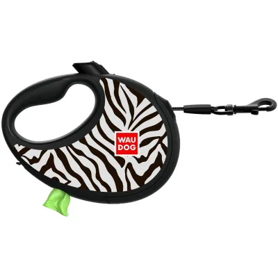 Повідець для собак WAUDOG R-leash з контейнером для пакетів "Зебра", світловідбивна стрічка S (255-0055)