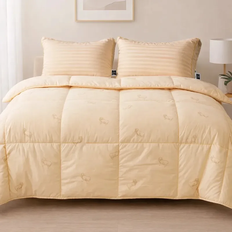 Ковдра MirSon Набір 9564 Gold camel Ковдра літня Євро 200х220 Wool + Дві подушки 50х70 (2200010806540)
