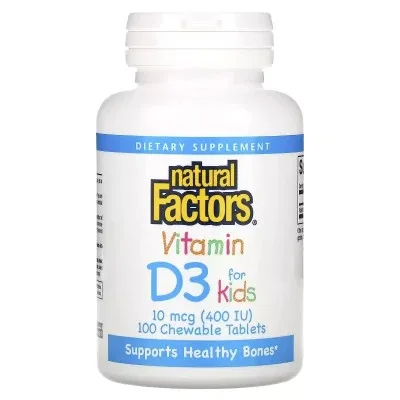 Вітамінно-мінеральний комплекс Natural Factors Вітамін D3 для дітей, 400 МО, смак полуниці, Vitamin D3 for Kids, 100 (NFS-01059)