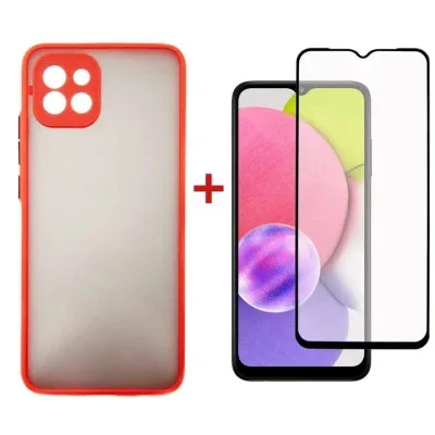 Чохол до мобільного телефона Dengos Kit for Samsung Galaxy A03 case + glass (Red) (DG-KM-23)
