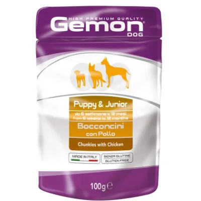 Вологий корм для собак Gemon Dog Wet Puppy&Junior шматочки з куркою 100 г (8009470300636)