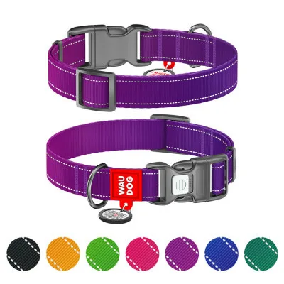 Нашийник для тварин WAUDOG Nylon Mono з QR паспортом, пластиковий фастекс XL фіолетовий (52169)