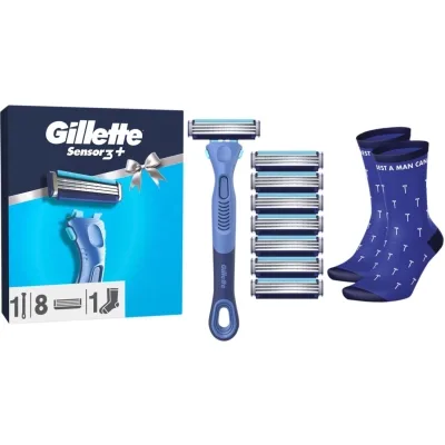 Набір косметики Gillette Станок для гоління чоловічий Sensor3 + Comfort з 8 змінними картриджами + Шкарпетки (8006530050715)