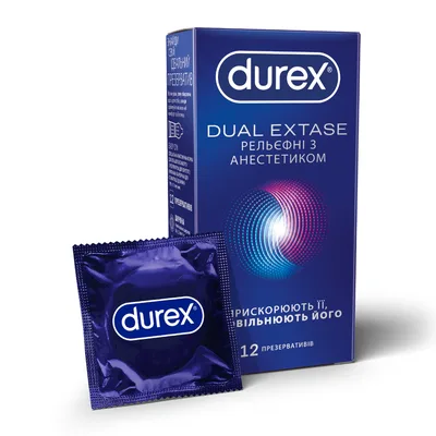 Презервативи Durex Dual Extase рельєфні з анестетиком 12 шт. (5052197053432)