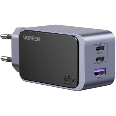 Зарядний пристрій Ugreen 3xUSB 65W (2xUSB-C+USB-A) Gan Nexode Fast Charger Grey X553 (35042)