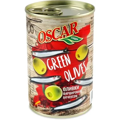 Овочева консервація Oscar foods Оливки фаршировані анчоусом 300 г (8413552051703)