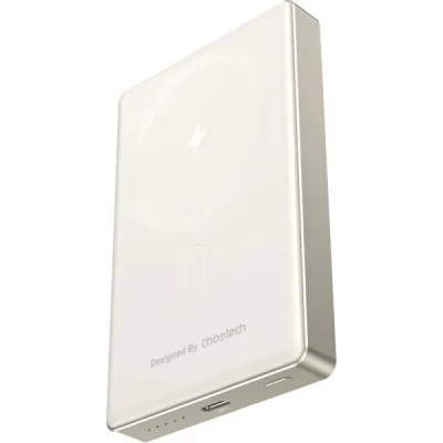 Батарея універсальна Choetech Magnetic Wireless 10000mAh 20W, PD, Qi-15W, USB-C In/Out Ultra-thin, Beige (B739-CCCWH)