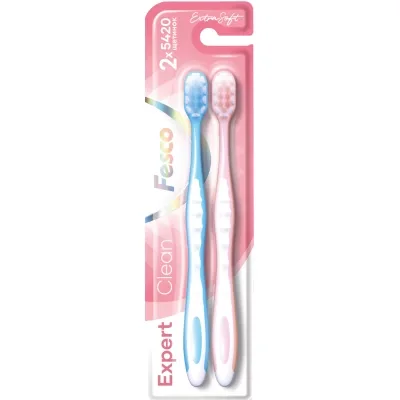 Зубна щітка Fesco Expert Clean Extra Soft Блакитна 1 шт. + Рожева 1 шт. (4820204702311)