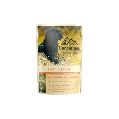 Вологий корм для собак Carpathian Pet Food у соусі з яловичиною 100 г (4820111141159) (упаковка 24 шт)