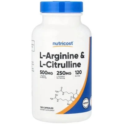 Вітамінно-мінеральний комплекс Nutricost L-аргінін та L-цитрулін, L-Arginine & L-Citrulline, 120 капсул (NCS67124)