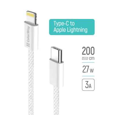 Дата кабель USB-C to Lightning 2.0m PD 27W braided gray ColorWay (CW-CBPDCL068-GR)