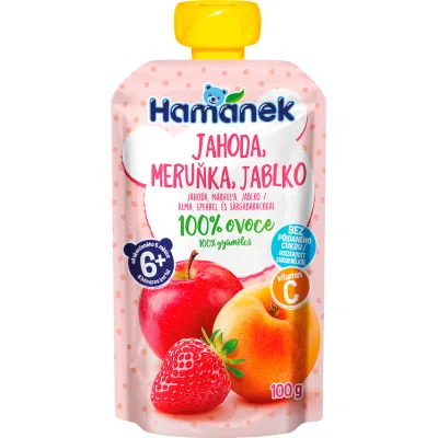 Дитяче пюре Hamanek із яблук, полуниці та абрикосів 100 г (1215914)