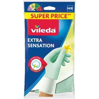 Рукавички господарські Vileda Extra Sensation Латексні Для делікатних робіт Розмір M (4023103073937)