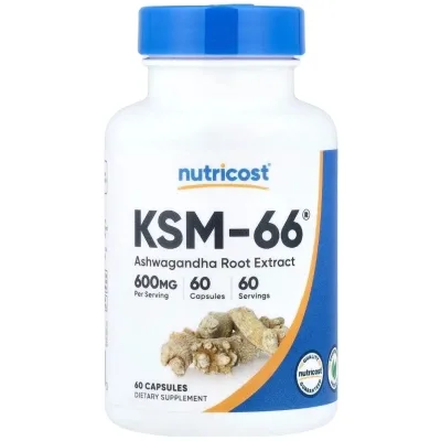 Вітамінно-мінеральний комплекс Nutricost Екстракт кореня ашваганди, 600 мг, KSM-66, Ashwagandha Root Extract, 60 ка (NCS67927)
