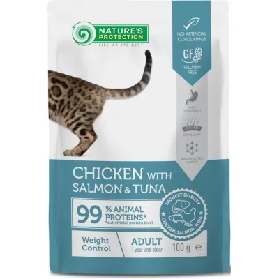 Вологий корм для кішок Nature's Protection Adult cats Weight Control Chicken with Salmon & Tuna 100 г (NPUPF63657)