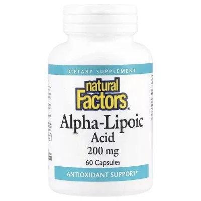 Вітамінно-мінеральний комплекс Natural Factors Альфа-ліпоєва кислота, 200 мг, Alpha-Lipoic Acid, 60 капсул (NFS-02098)