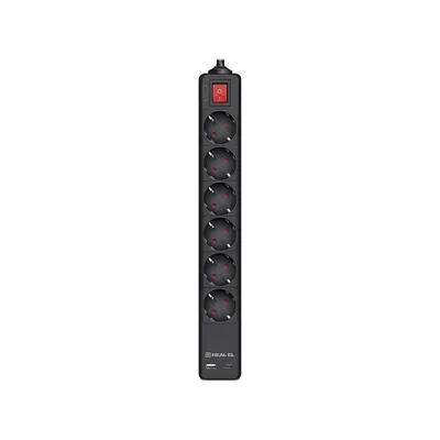 Мережевий фільтр живлення REAL-EL RS-PROTECT 605 3m, black (EL122300041)