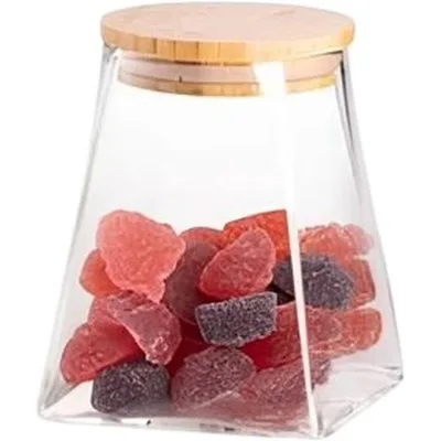 Ємність для сипучих продуктів Ardesto Midori 510мл, скло, бамбук, конусна, прозорий (AR1351BBC)