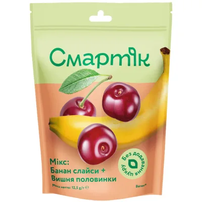 Сухофрукти Смартік Мікс Банан слайси + Вишня половинки 12.5 г (1600075)