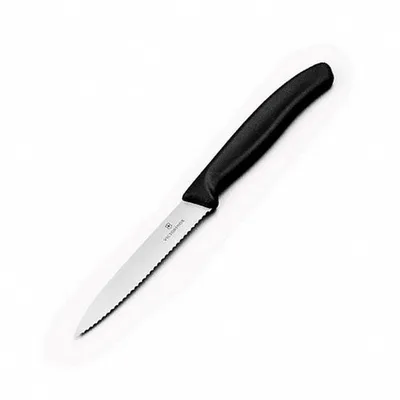 Кухонний ніж Victorinox SwissClassic для нарізки 10 см, хвилясте лезо, чорний (6.7733)