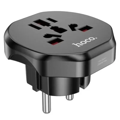 Перехідник Universal adapter US/UK/AU to EU bkack HOCO (6931474791511)