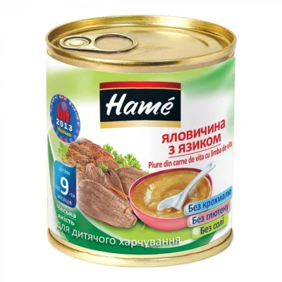 Дитяче пюре Hame яловичина з язиком, 100 г (8595139764845)