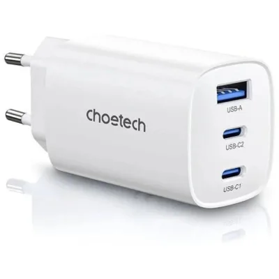 Зарядний пристрій Choetech 2xUSB-C + 1xUSB PD65W GaN (PD9006)