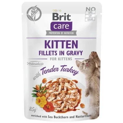 Вологий корм для кішок Brit Care Fillets in Gravy Tender Turkey Kitten 85 г (8595602565429)