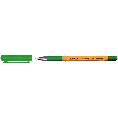 Ручка кулькова Stanger Fine point 0,7 мм, з грипом, зелена, 10 шт (M 0.7-18000300058)