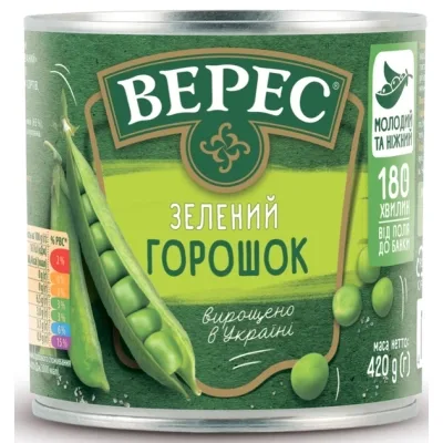Овочева консервація Верес Горошок зелений 420 г (4823105405817)
