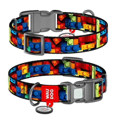 Нашийник для тварин WAUDOG Nylon з QR паспортом "Блоки" пластиковий фастекс S (280-4056)
