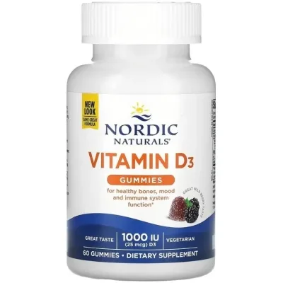 Вітамінно-мінеральний комплекс Nordic Naturals Вітамін D3, 25 мкг (1000 МО), смак ягід, Vitamin D3, 60 жувальних (NOR-31140)