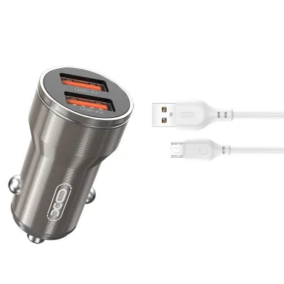 Зарядний пристрій XO CC48 2.4A/2 USB + microUSB Grey (XO-CC48m-GR)