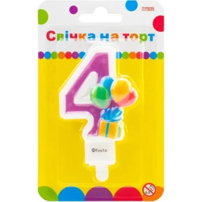 Свічка Maxi двостороння "4" із зображенням надувних кульок висотою 7,62 см (MX622069-4)