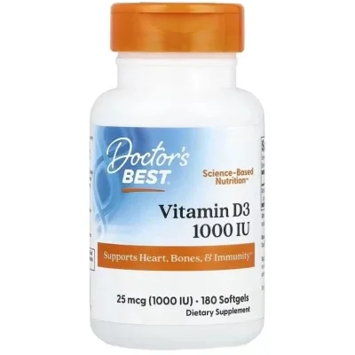 Вітамінно-мінеральний комплекс Doctor's Best Вітамін D3, 25 мкг (1000 МО), Vitamin D3, 180 желатинових капсул (DRB00209)