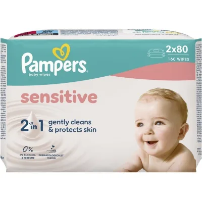 Дитячі вологі серветки Pampers Sensitive 3 x 80 шт (240 шт) (8006530134521)