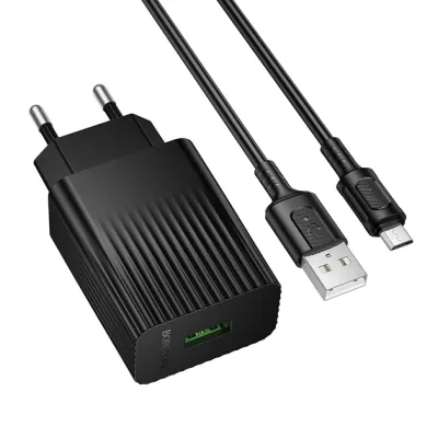 Зарядний пристрій BOROFONE USB QC3.0 + cable USB to Micro 5P black (6941991122651)