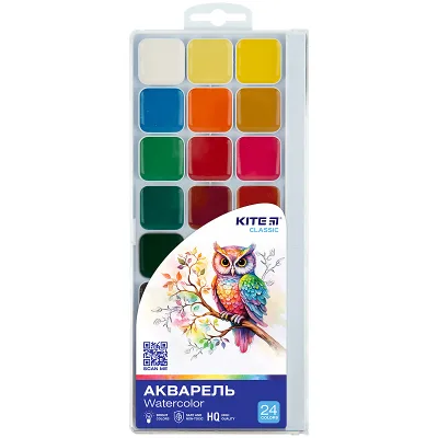 Акварельні фарби Kite Classic, 24 кольори (K-442)
