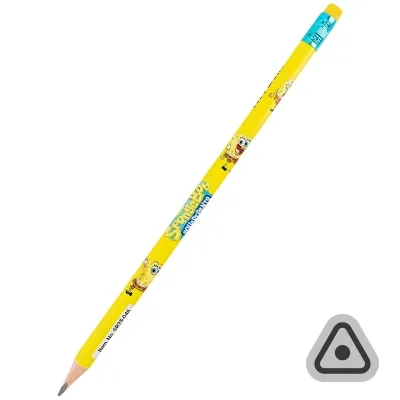 Олівець графітний Kite Sponge Bob тригранний, з гумкою, НВ (SB25-046)