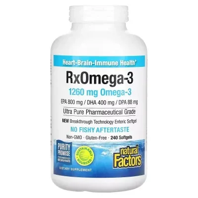 Жирні кислоти Natural Factors Омега-3, 1260 мг, RxOmega-3, 240 гелевих капсул (NFS-35491)