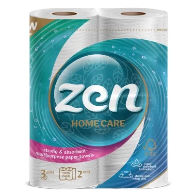 Паперові рушники Zen Premium Care 3 шари 50 відривів 11 м 2 рулони (5944582100275)
